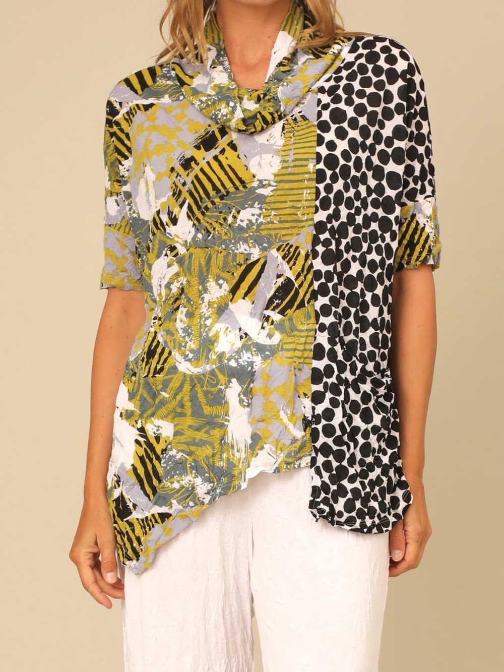 Chalet Et Ceci Felina Top Mixed-Media Asymmetrical Oversized Black White Medium